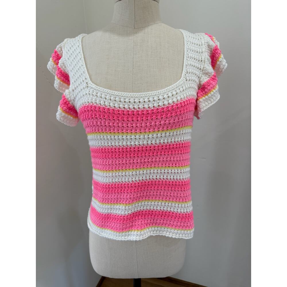 Lilly Pulitzer Pink and White Women's Small Cordetta Knit Sweater Tropical